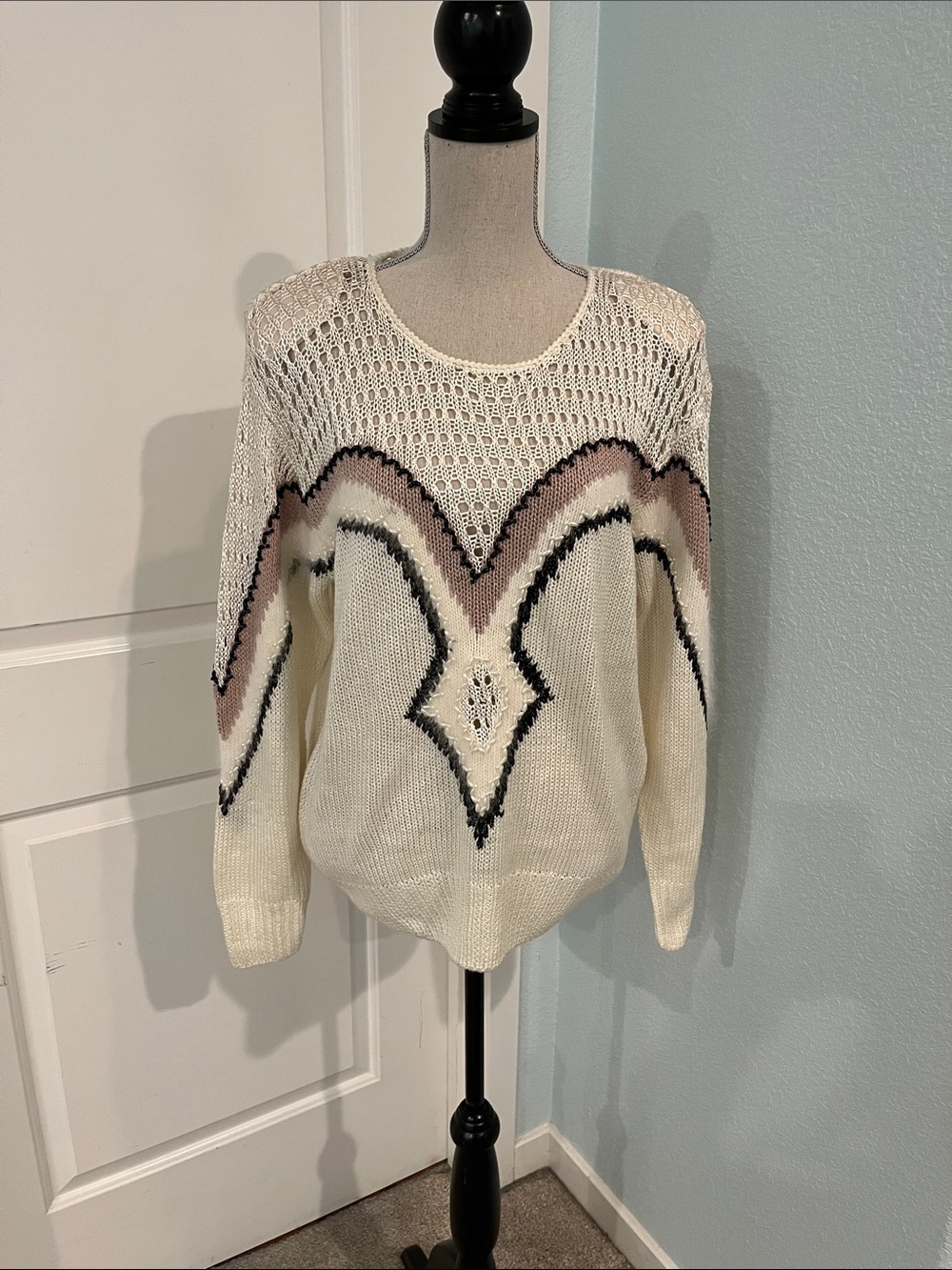 Vintage JubianaWomen’s Ivory Open-Knit Sweater with beautiful detailed beading
